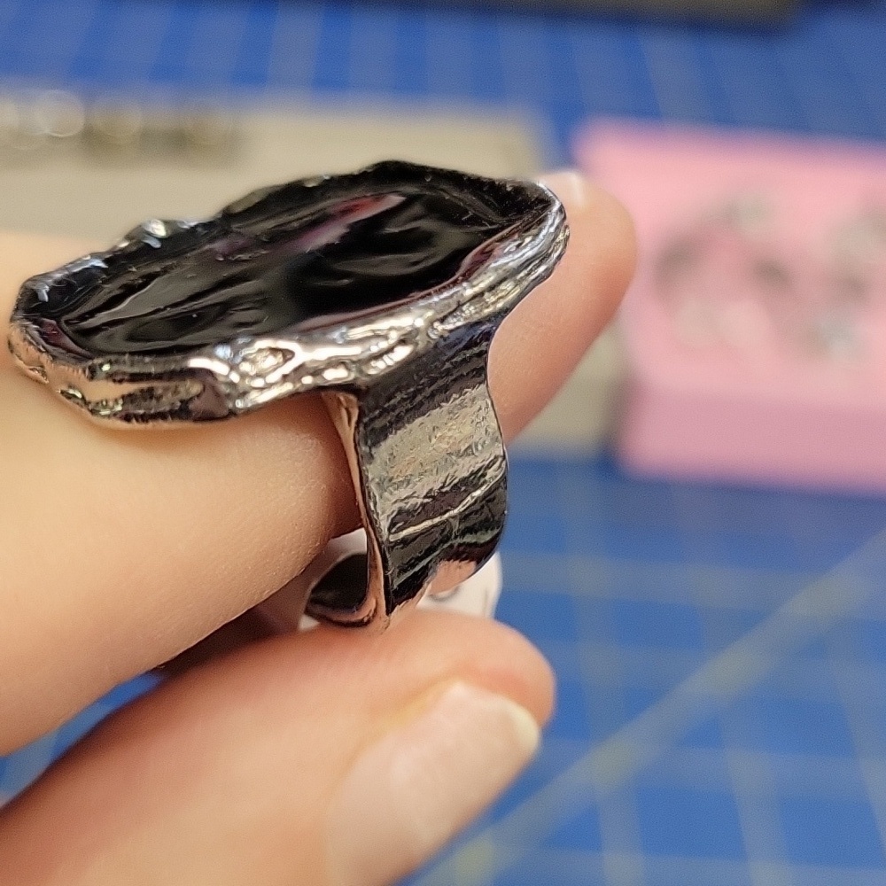Black Accented Silver Tone Ring Size 8